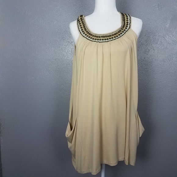 CAbi Beige Beaded Embellished Tunic Size XS Bohemian - Picture 3 of 8
